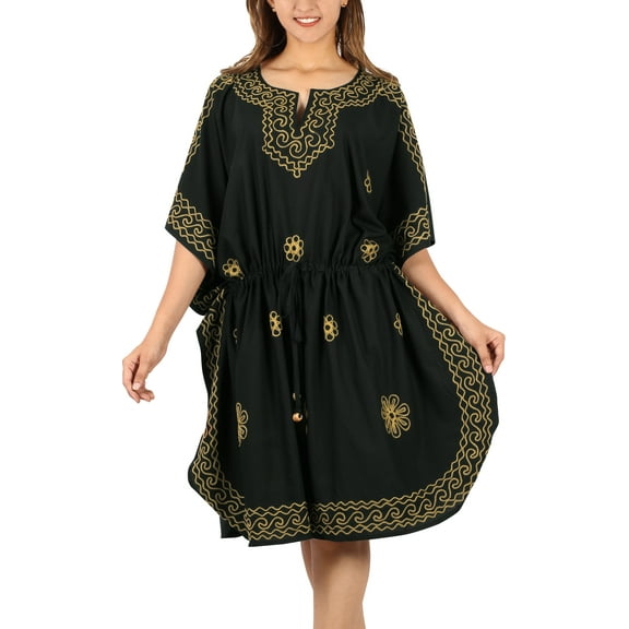 HAPPY BAY Women's Swimwear Summer Beach Bikini Coverups Casual Mini Caftan Beachwear Ladies Vacation Dresses for Women 2X-3X Sable, Floral