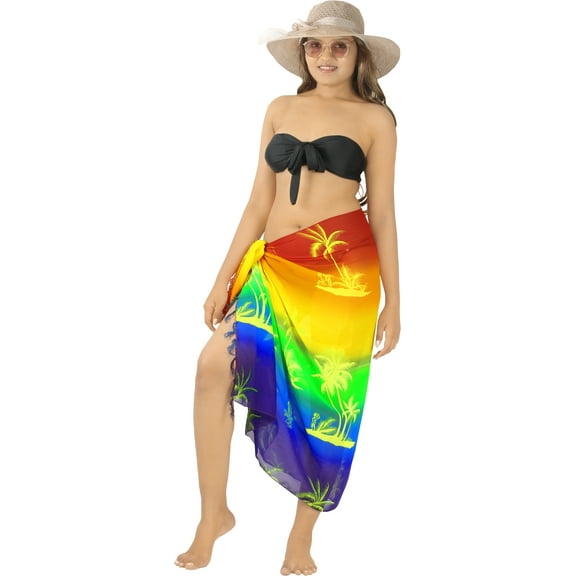 HAPPY BAY Women's Swimwear Summer Wraps Beach Bikini Long Vacation Swim Cover up Pareos Beachwear Sarong Coverups for Women One Size Colored, Palm Tree