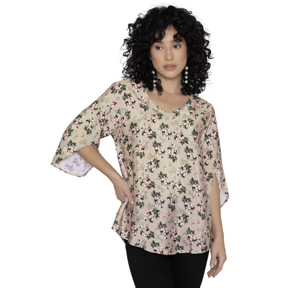 HAPPY BAY Women's Tops Summer V-Neck TShirts Casual Tunic Blouse M Floral Brown