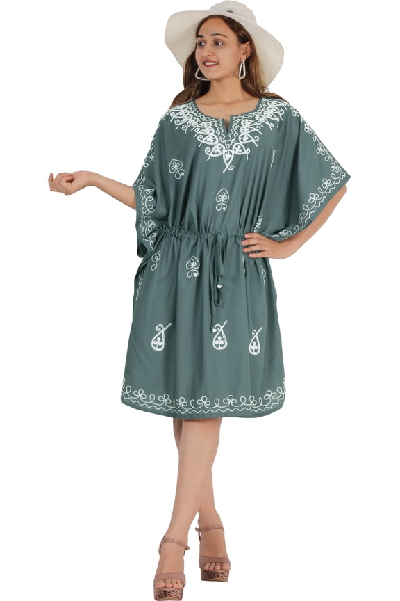 Women's Vacation Dresses Swimsuit Summer Cover Ups Mini Casual Beachwear Caftan Short Sleeve Tunic Dress for Women 2X-3X Porpoise, Paisley