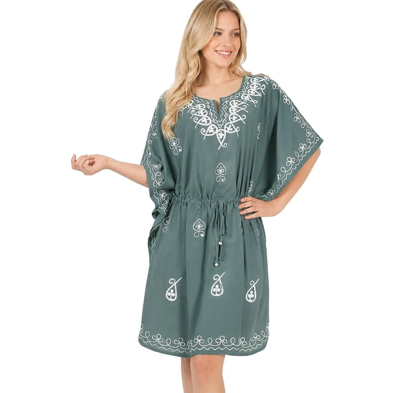 HAPPY BAY Women's Vacation Dresses Swimsuit Summer Cover Ups Mini Casual Beachwear Caftan Short Sleeve Tunic Dress for Women 2X-3X Porpoise, Paisley