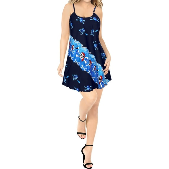 HAPPY BAY Women's Vacay Summer Beachwear Halloween Costumes Pirate Sundress Casual Mini Dress Sleeveless Beach Dresses Spaghetti Strap Sundresses for Women 00 Skull Crossbones, Blue