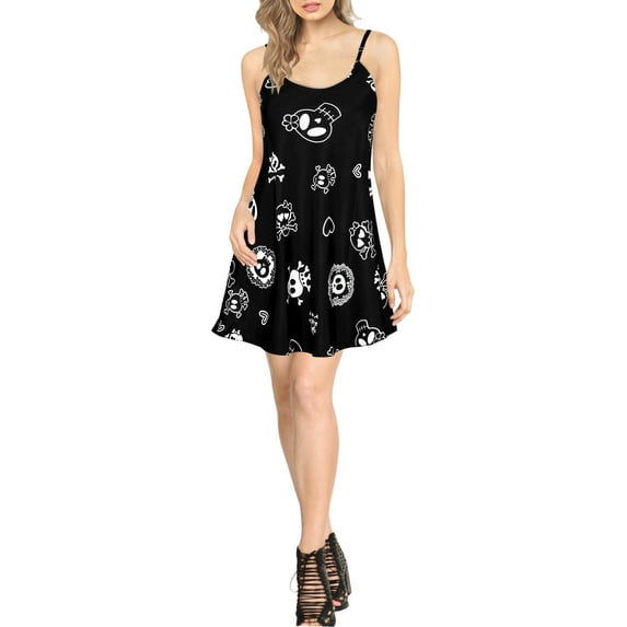 HAPPY BAY Women's Vacay Summer Beachwear Costumes Pirate Sundress Mini Dress Sleeveless Beach Dresses Spaghetti Strap Sundresses 16-18 Cartoon Skull, Vintage Black