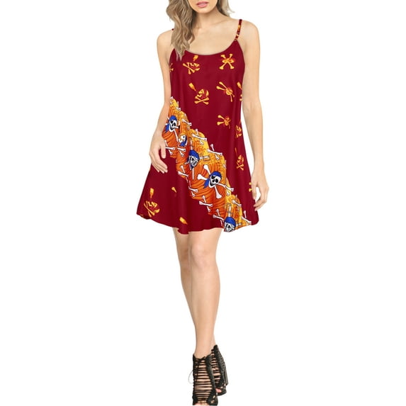 HAPPY BAY Women's Vacay Summer Beachwear Halloween Costumes Pirate Sundress Mini Dress Sleeveless Beach Dresses Spaghetti Strap Sundresses for Women 10-12 Skull Crossbones, Blood Red