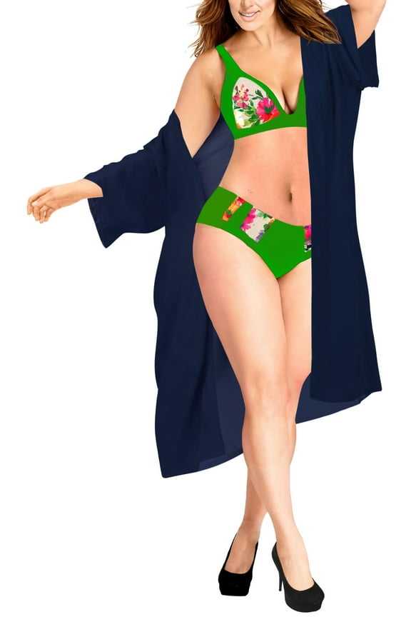Women's Viscose Summer Beach Front Open Bathing Suit Kimono Beachwear Duster Cardigan 1X-2X Blue Horizon_AB885