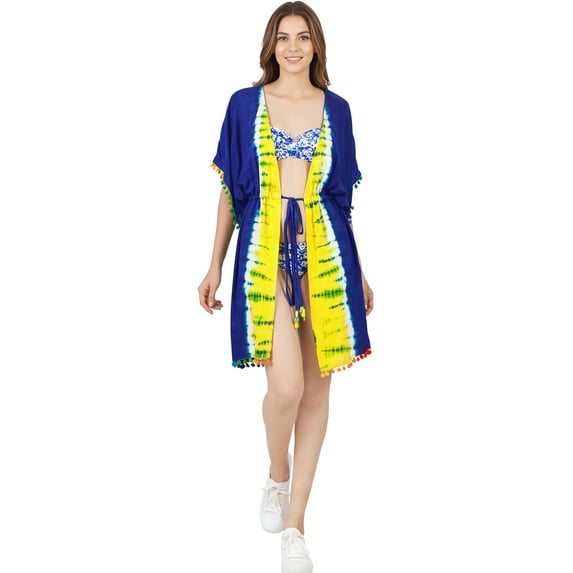 HAPPY BAY Women's Viscose Summer Beach Front Open Slouchy Kimono Beachwear Duster Cardigans 2X-3X Cobalt_AB810