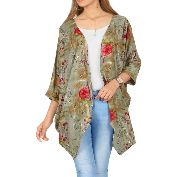HAPPY BAY Women's Viscose Summer Beach Plus Size Open Front Kimono Beachwear Duster Cardigan L Ash_AB913