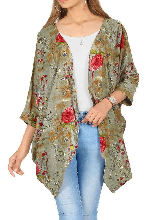 Women's Viscose Summer Beach Plus Size Open Front Kimono Beachwear Duster Cardigan L Ash_AB913