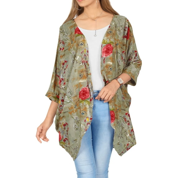 HAPPY BAY Women's Viscose Summer Beach Plus Size Open Front Kimono Beachwear Duster Cardigan M Ash_AB913
