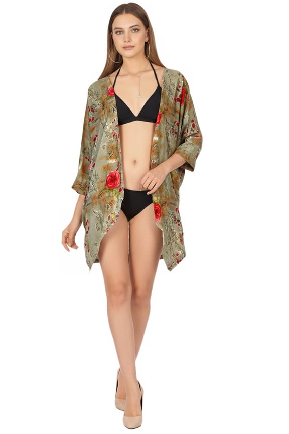 Women's Viscose Summer Beach Plus Size Open Front Kimono Beachwear Duster Cardigan S Ash_AB913