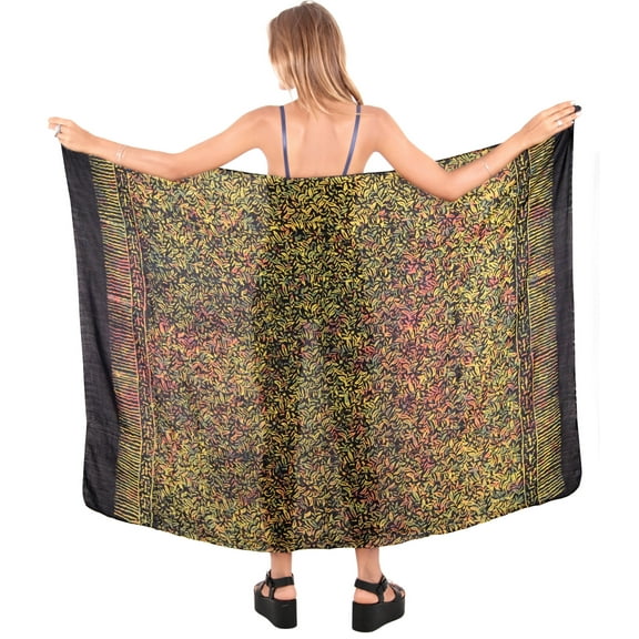 HAPPY BAY Women's Womens Beach Swimsuit Sarong Wrap Cover Up Bikini Wraps Summer Pareo Coverups One Size Black, Leaves