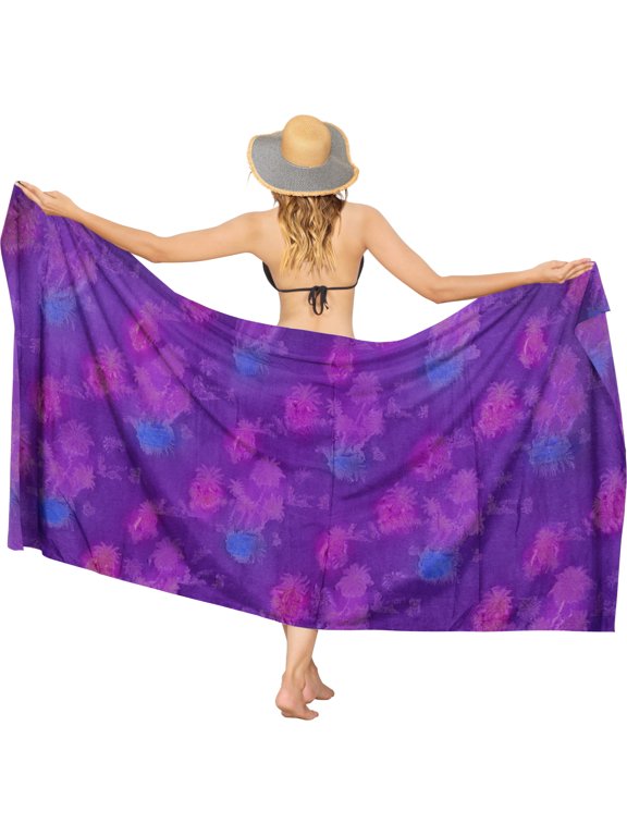 Women's Wraps Summer Long Pareos Vacation Skirt Bathing Suit Cover-Up Beach Dress Bikini Sarong Swimwear for Women One Size Palm Tree, Purple