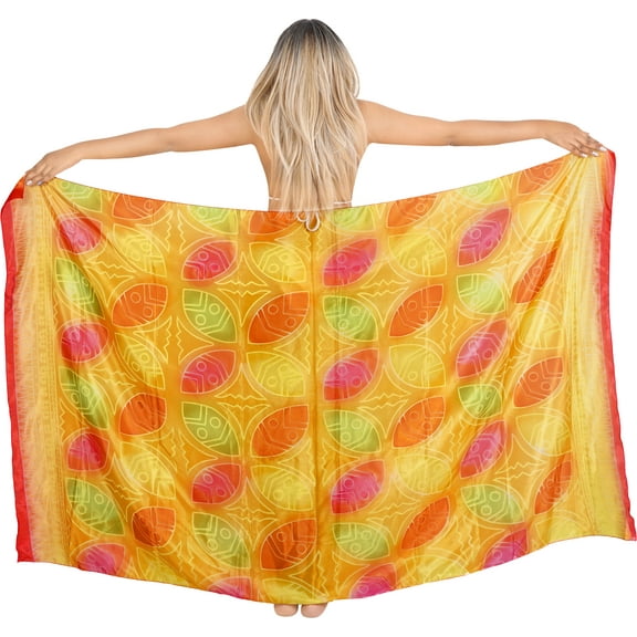 HAPPY BAY Women's Wraps Summer Long Pareos Vacation Skirt Bathing Suit Cover-Up Beach Dress Bikini Sarong Swimwear for Women One Size Floral, Orange
