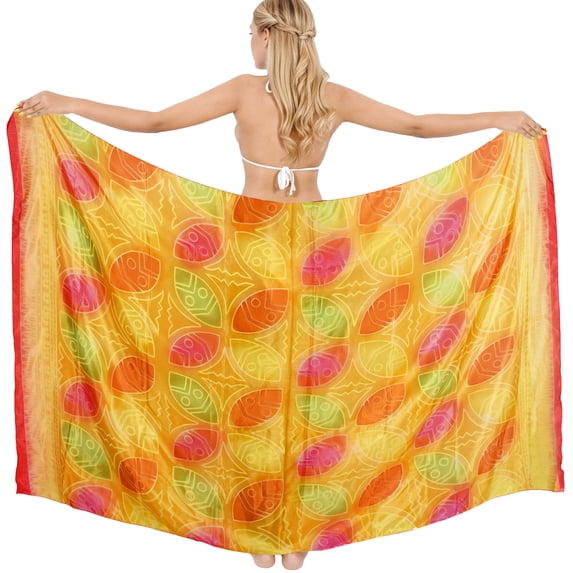 HAPPY BAY Women's Wraps Summer Long Pareos Vacation Skirt Bathing Suit Cover-Up Beach Dress Bikini Sarong Swimwear for Women One Size Floral, Orange