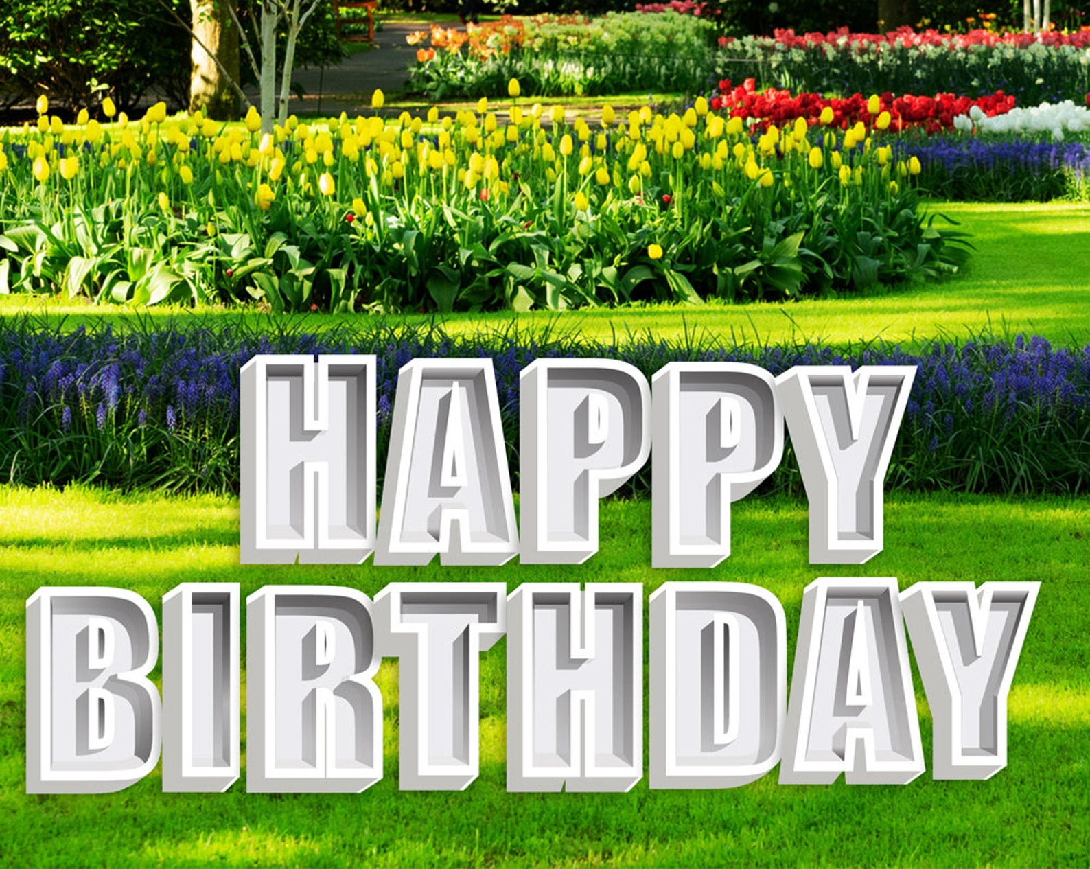 HAPPY BIRTHDAY 24" White Tall Yard Signs Elegant Shadow Box Yard Letters Sweet Sixteen Quinceanera