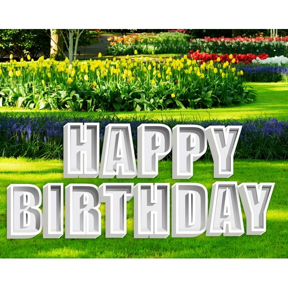 HAPPY BIRTHDAY 24" White Tall Yard Signs Elegant Shadow Box Yard Letters Sweet Sixteen Quinceanera
