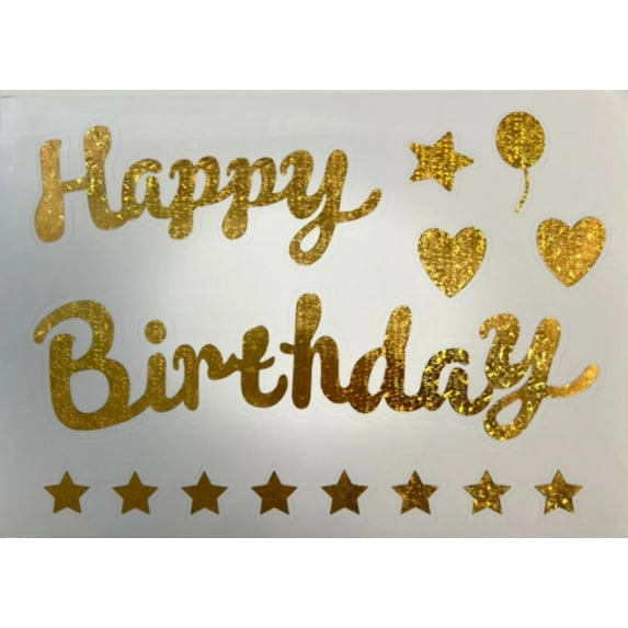 HAPPY BIRTHDAY SCRIPT and Shapes Sticker - Gold