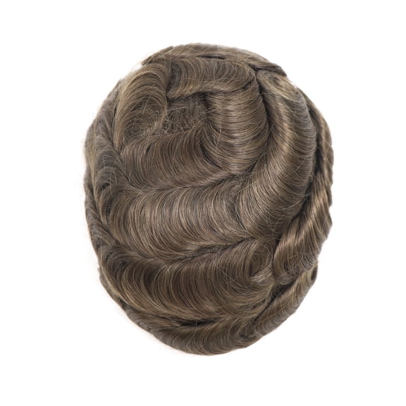 HAPPY&CC Thin Skin Toupee for Men Natural Look Replacement System Thin Skin Base Comfortable Fit, v-loop knots real human hair 8x10 Inch Bases Cap Hair Piece