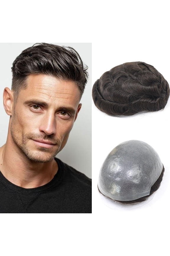 Toupee For Man Hair Piece Full Pu Around Base Hair Replacement System Natural Looking Hairline Male Hair Units 6 Inch