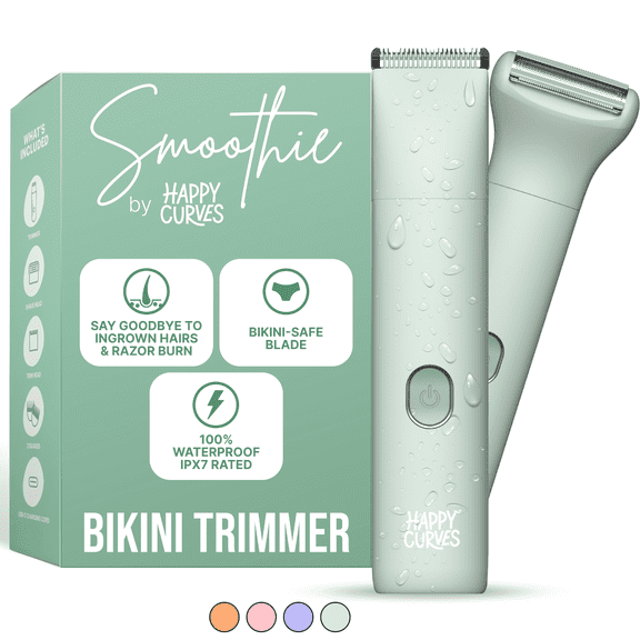 HAPPY CURVES Smoothie Bikini Trimmer, Waterproof Electric Shaving Razor for Women (Mint)