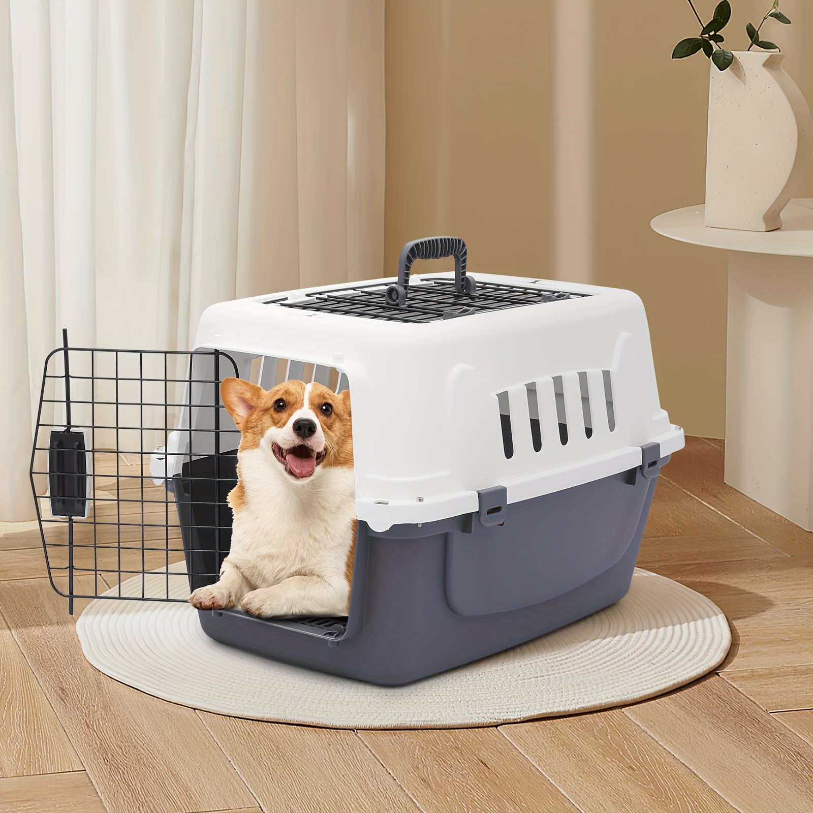 HAPPY DAY 22-Inch Dog Crate Plastic 2-Door Top Loading Cat Carrier ... - Travel Dog Crates With A Ventilation System