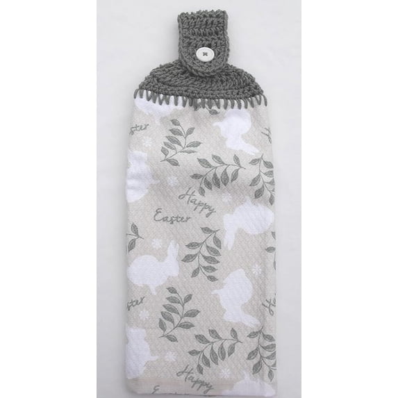 HAPPY EASTER - EASTER BUNNY - SAGE GREEN - DOUBLE THICK/FULL HANGING KITCHEN TOWEL