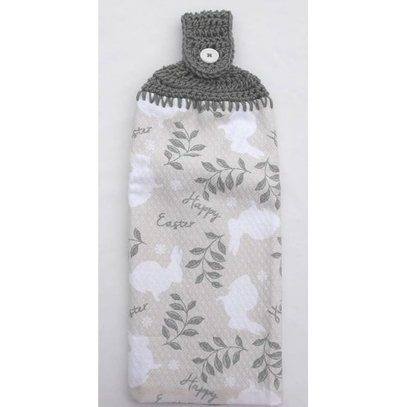 HAPPY EASTER - EASTER BUNNY - SAGE GREEN - DOUBLE THICK/FULL HANGING KITCHEN TOWEL