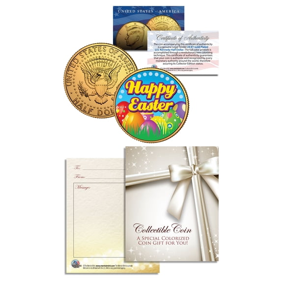 HAPPY EASTER * Easter Eggs * JFK Kennedy Half Dollar Coin 24K Gold Plated GIFT