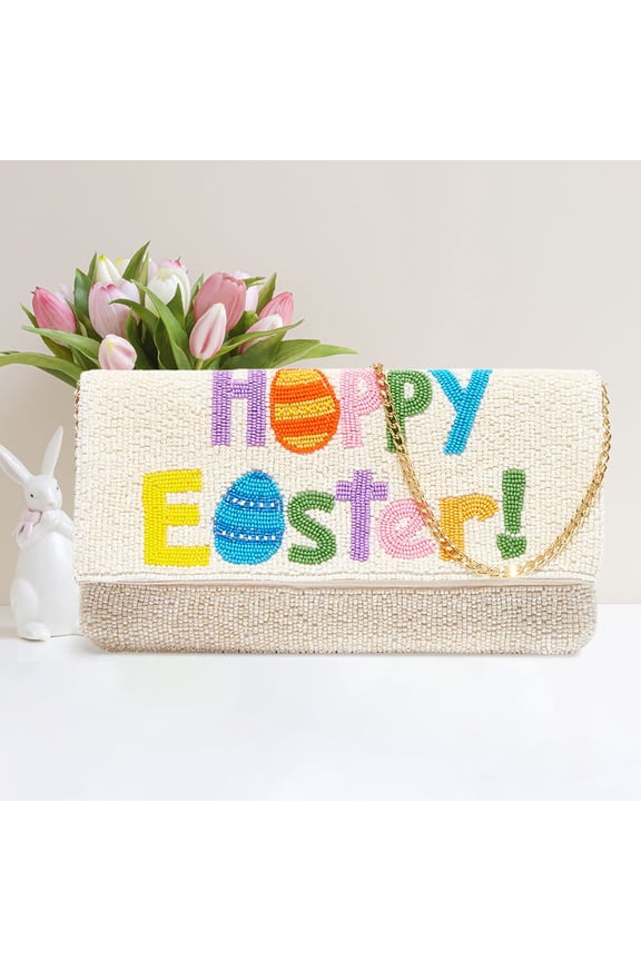 HAPPY EASTER Message Seed Beaded Clutch / Crossbody Bag