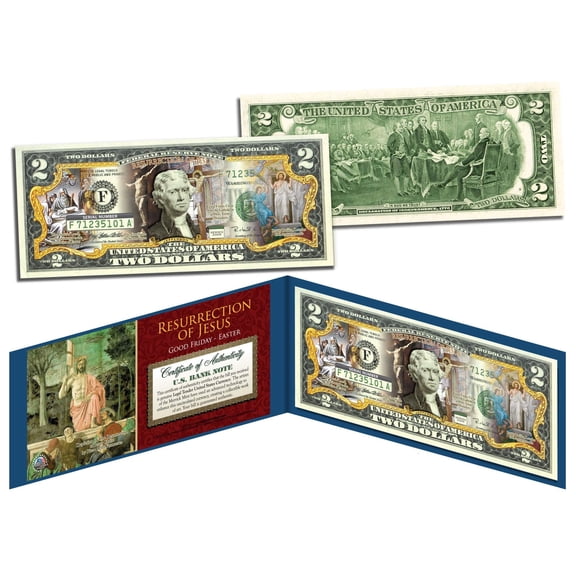 HAPPY EASTER * Religious Gift * Colorized $2 Bill U.S. Legal Tender with Folio