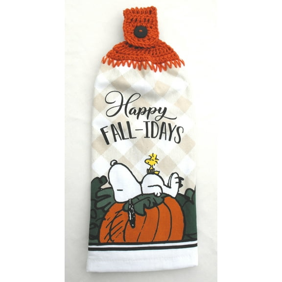 HAPPY FALL-IDAYS - PUMPKIN - HANDMADE CROCHET TOP HANGING KITCHEN TOWEL
