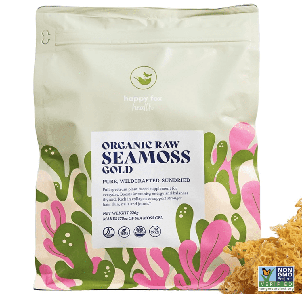HAPPY FOX Sea Moss Raw Organic for Organic Seamoss Gel Makes 170oz of Dr Sebi Sea Moss Gel - Certified Non-GMO, Wildcrated Organic Raw Sea Moss - 6 Mos Supply of Seamoss Gel - 226 Gram Bag