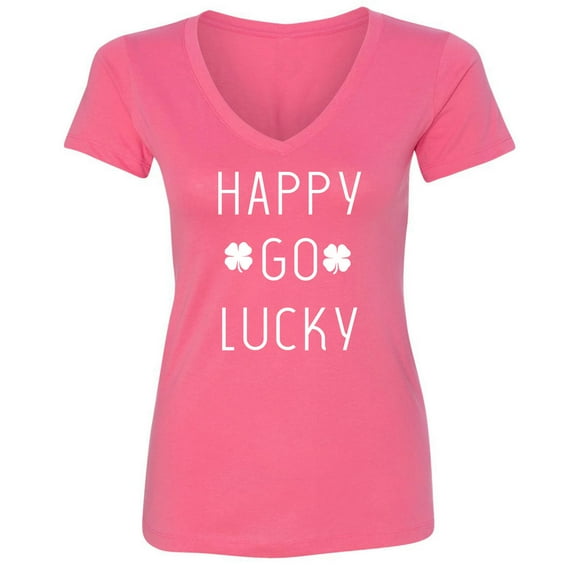 HAPPY GO LUCKY (with shamrocks) Womens V-Neck Tee