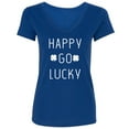 thumbnail image 1 of HAPPY GO LUCKY (with shamrocks) Womens V-Neck Tee, 1 of 1