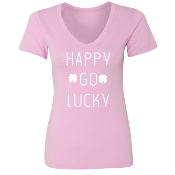 HAPPY GO LUCKY (with shamrocks) Womens V-Neck Tee