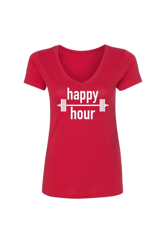HAPPY HOUR BARBELL (WHITE) Womens V-Neck Tee