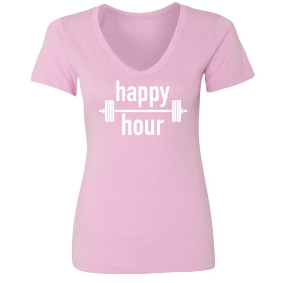 HAPPY HOUR BARBELL (WHITE) Womens V-Neck Tee