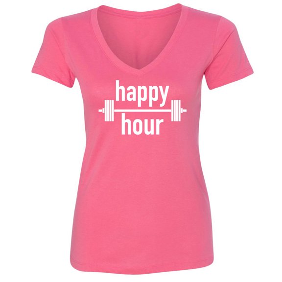 HAPPY HOUR BARBELL (WHITE) Womens V-Neck Tee