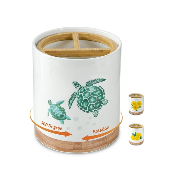 HAPPY KIT Ceramic 360-Degree Rotating 3-Compartment Kitchen Utensil Organizer