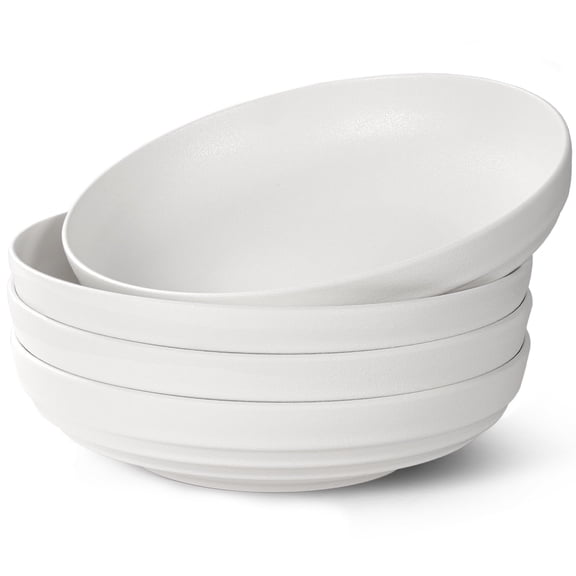 HAPPY KIT Stoneware Pasta and Salad Serving Bowls, Granite White, Scratch Resistant, Set of 4, 9 Inch, 42 Oz