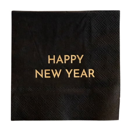 Bonjour Fête Black and Gold NYE Cocktail Paper Napkins, Disposable Party Supplies, 20 Count, Small, Beverage Size, New Year