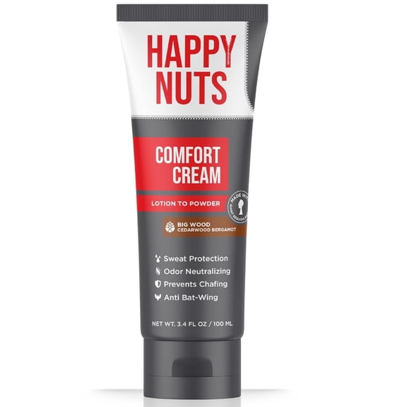 HAPPY NUTS Comfort Cream Deodorant For Men: Anti-Chafing Sweat Defense, Odor Control, Aluminum-Free, Travel Essential, Mens Deodorant & Hygiene Products for Men's Private Parts 3.4 Fl oz, Big Wood