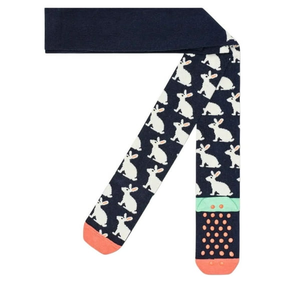 HAPPY SOCKS Girl's Organic Cotton Anti Slip Bunny Tights, Blue, 12-18m