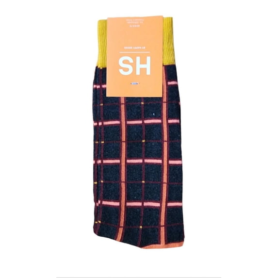 HAPPY SOCKS Men's Cotton Plaid Crew Socks Size, Orange, 8-12
