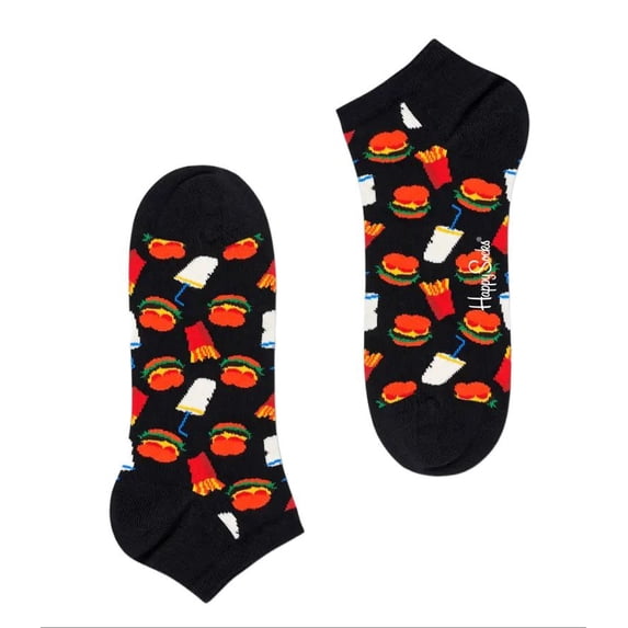 HAPPY SOCKS Men's Hamburger Cotton Low Socks, Black, 8-12