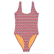 HAPPY SOCKS Women's Optic Square One-Piece Swimsuit, Orange, Large