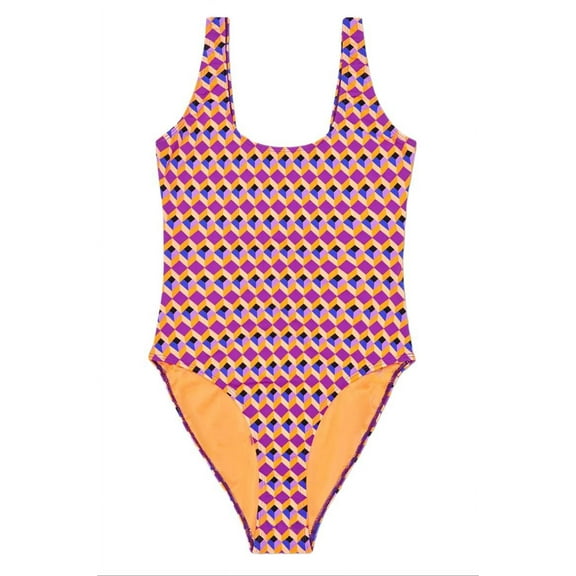 HAPPY SOCKS Women's Optic Square One-Piece Swimsuit, Orange, Large