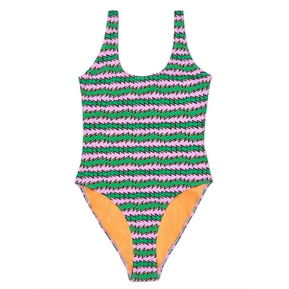 HAPPY SOCKS Women's Rock n Roll Stripe One-Piece Swimsuit, Purple, Small
