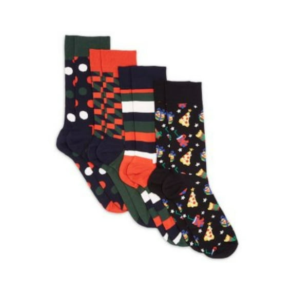 HAPPY SOCKS Womens 4 Pack Red Cotton Patterned Womens 10-12.5 Casual Crew Socks 8-12