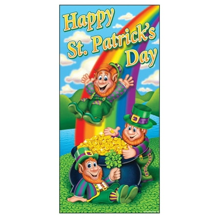 Happy St. Patrick's Day Three Leprechauns Door Cover Indoor Outdoor 30" x 5'
